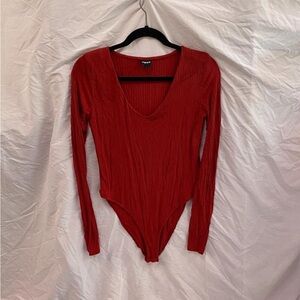 Mono B Red Fitted Long Sleeve Bodysuit